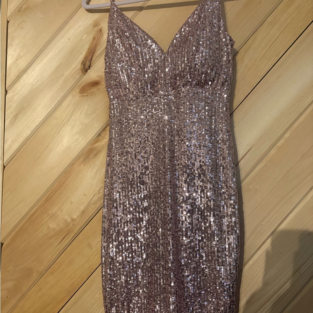 Emerald Sundae Sparkling Sequin Mini Dress in Rose Gold